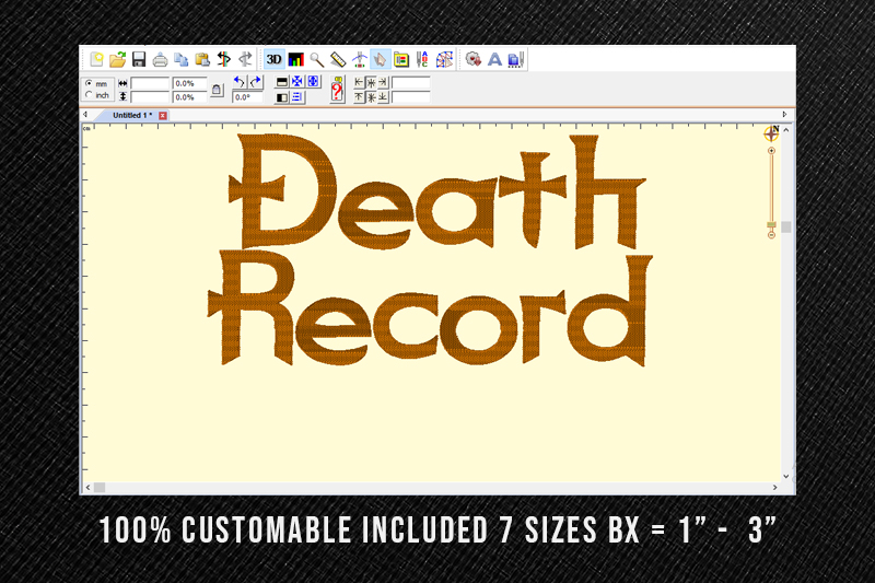 Death Record Embroidery Halloween Font