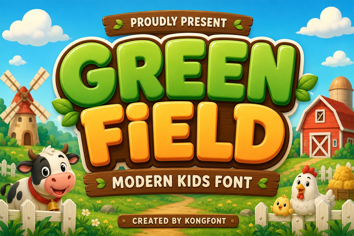 Green Field A Modern Display Kids Font - Image 2