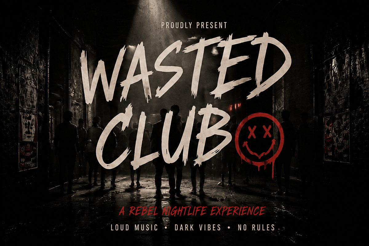 Wasted Club A Modern Brush Display Font