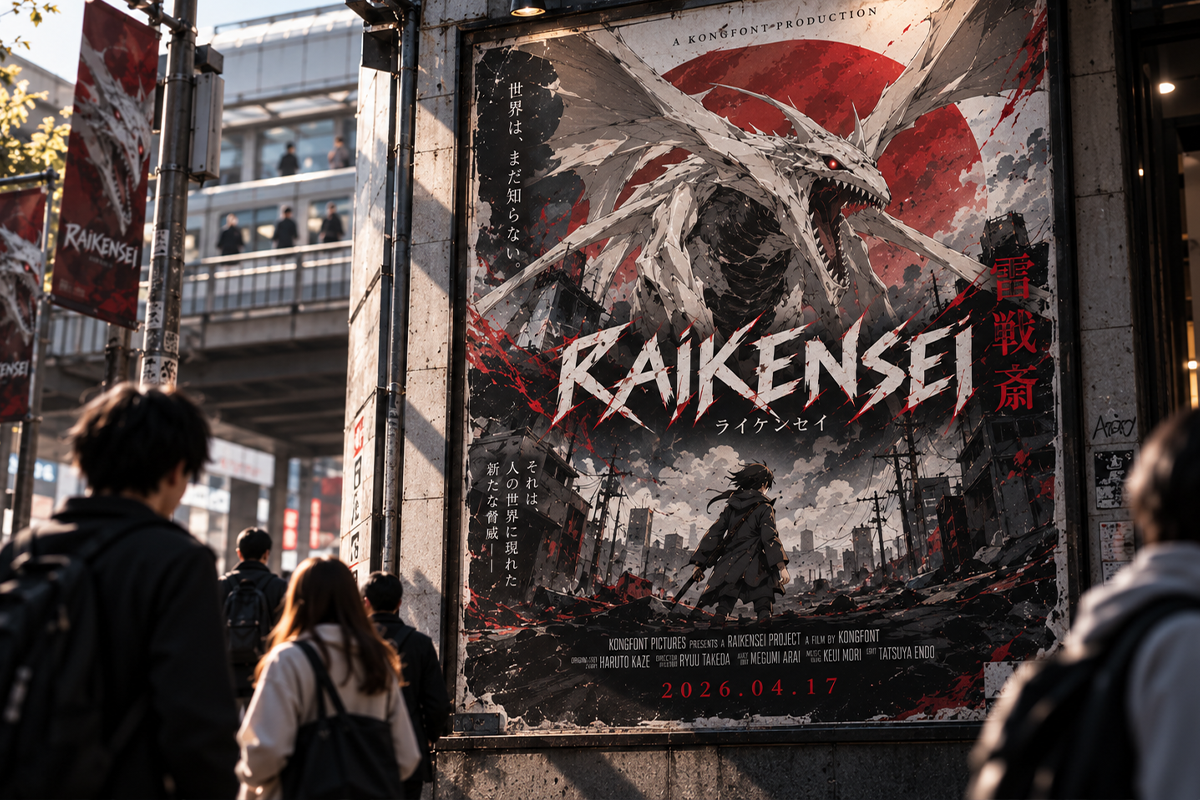 Raikensei modern display font specimen preview 2