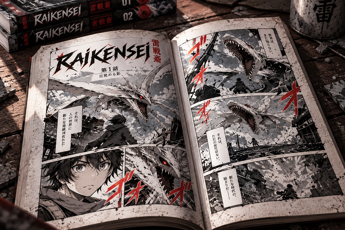 Raikensei modern display font specimen preview 3