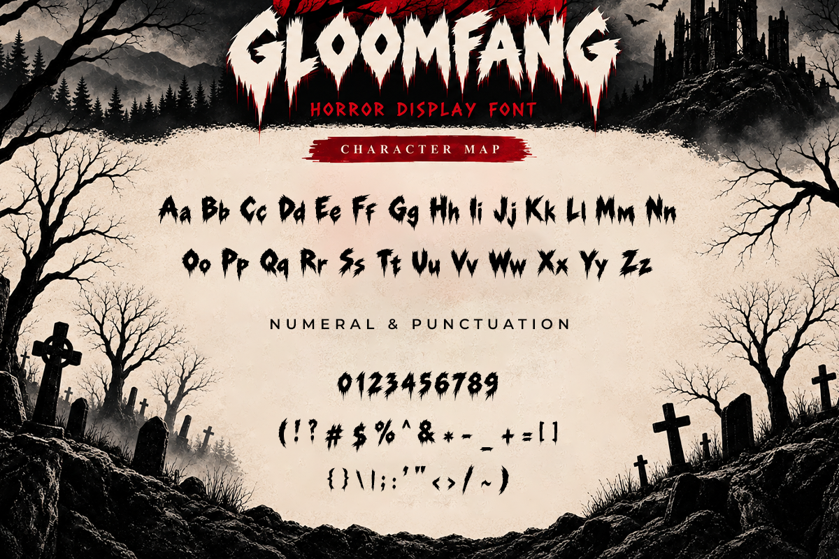 Gloomfang modern display font specimen preview 4